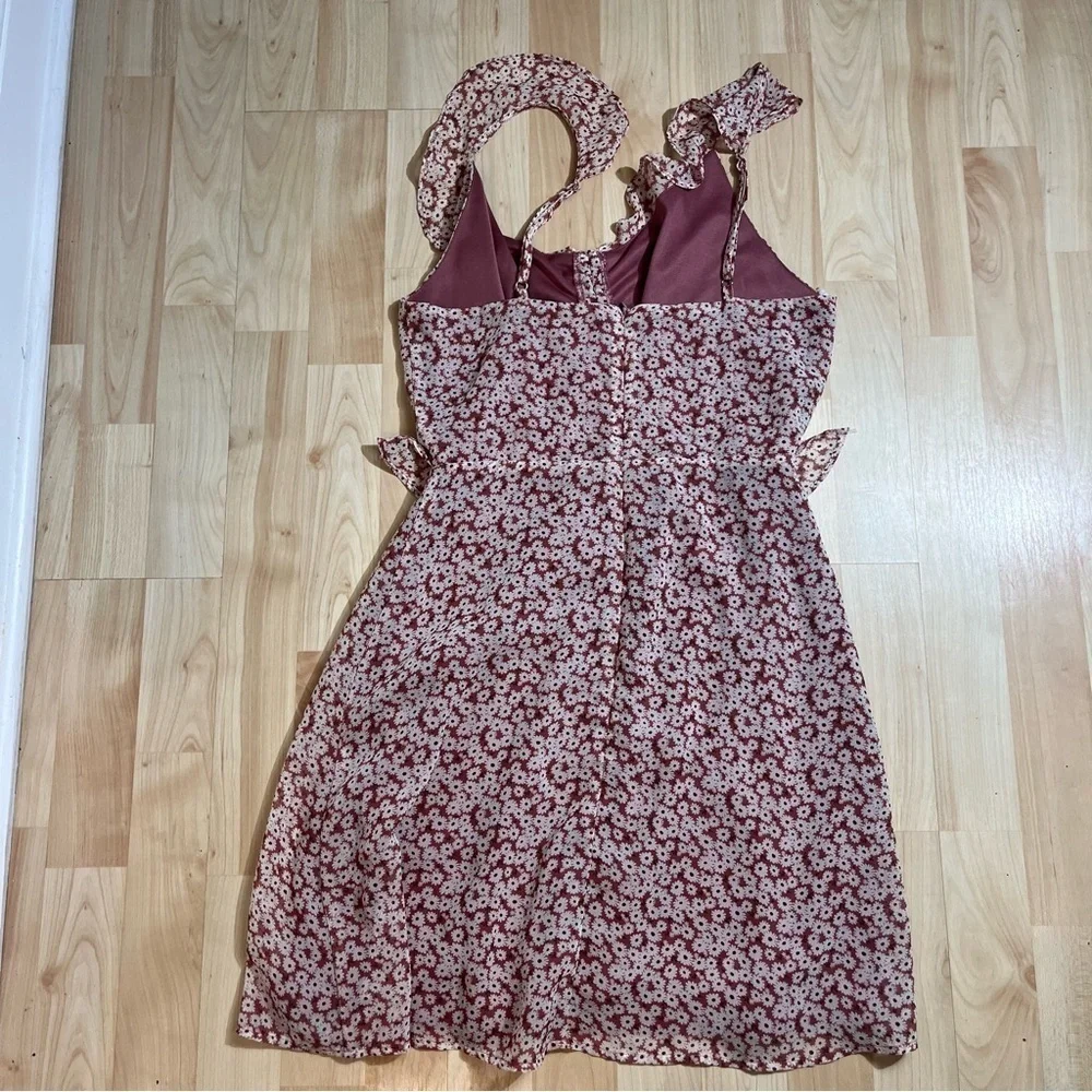 Lulus Womens Summer Mina Mauve Pink Floral Print Ruffled Skater Dress Size Small - Picture 6 of 6